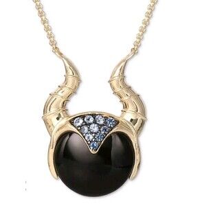 Disney Maleficent CZ 18k Gold Plated Sterling 925 Black Onyx 18" Necklace